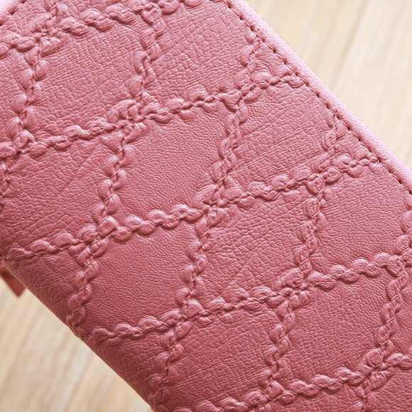 2/$30 Pink Embossed Long Leather Wallet Tassel Compartments Slot Cards Women - Picture 6 of 9